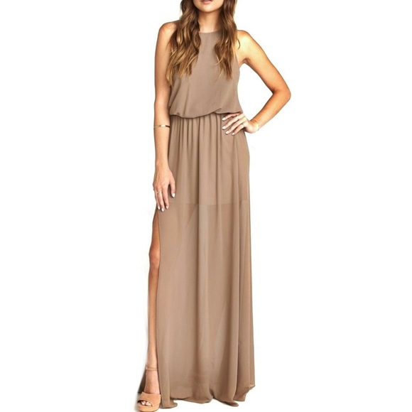 Show Me Your MuMu Dresses & Skirts - SHOW ME YOUR MUMU BROWN CHIFFON HALTER MAXI DRESS